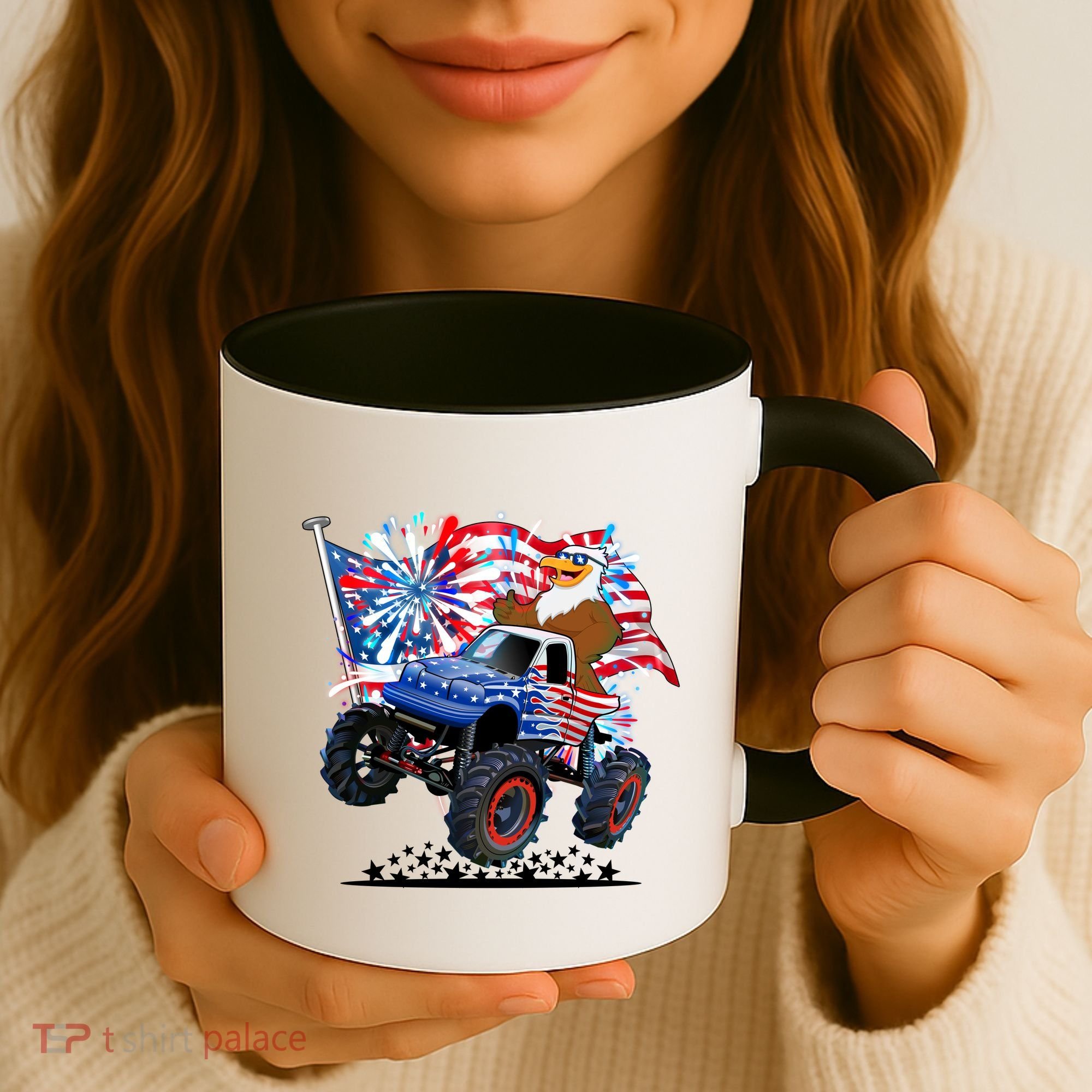 Funny 4th Of July Patriotic American Flag Monster Truck Eagle Coffee Mug