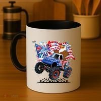 Funny 4th Of July Patriotic American Flag Monster Truck Eagle Coffee Mug thumb 4