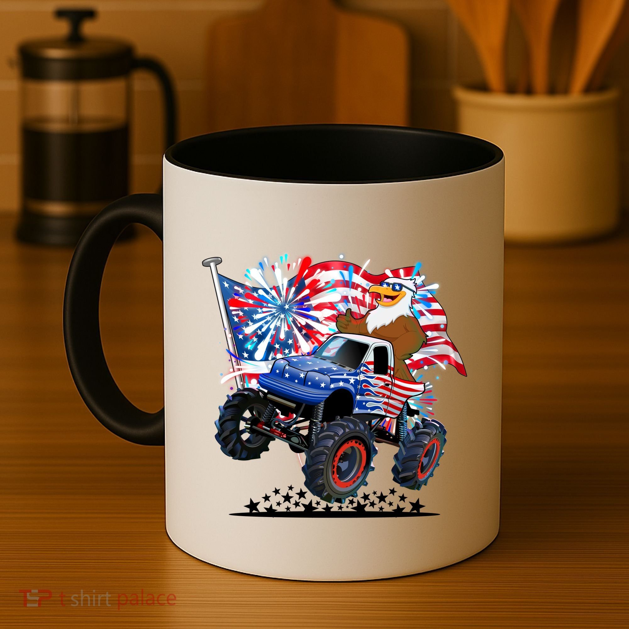 Funny 4th Of July Patriotic American Flag Monster Truck Eagle Coffee Mug