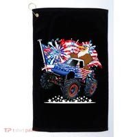 Funny 4th Of July Patriotic American Flag Monster Truck Eagle Golf Towel thumb 0