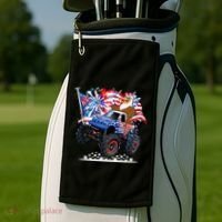 Funny 4th Of July Patriotic American Flag Monster Truck Eagle Golf Towel thumb 2
