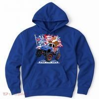 Funny 4th Of July Patriotic American Flag Monster Truck Eagle Hoodie thumb 0
