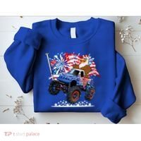 Funny 4th Of July Patriotic American Flag Monster Truck Eagle Sweatshirt thumb 2