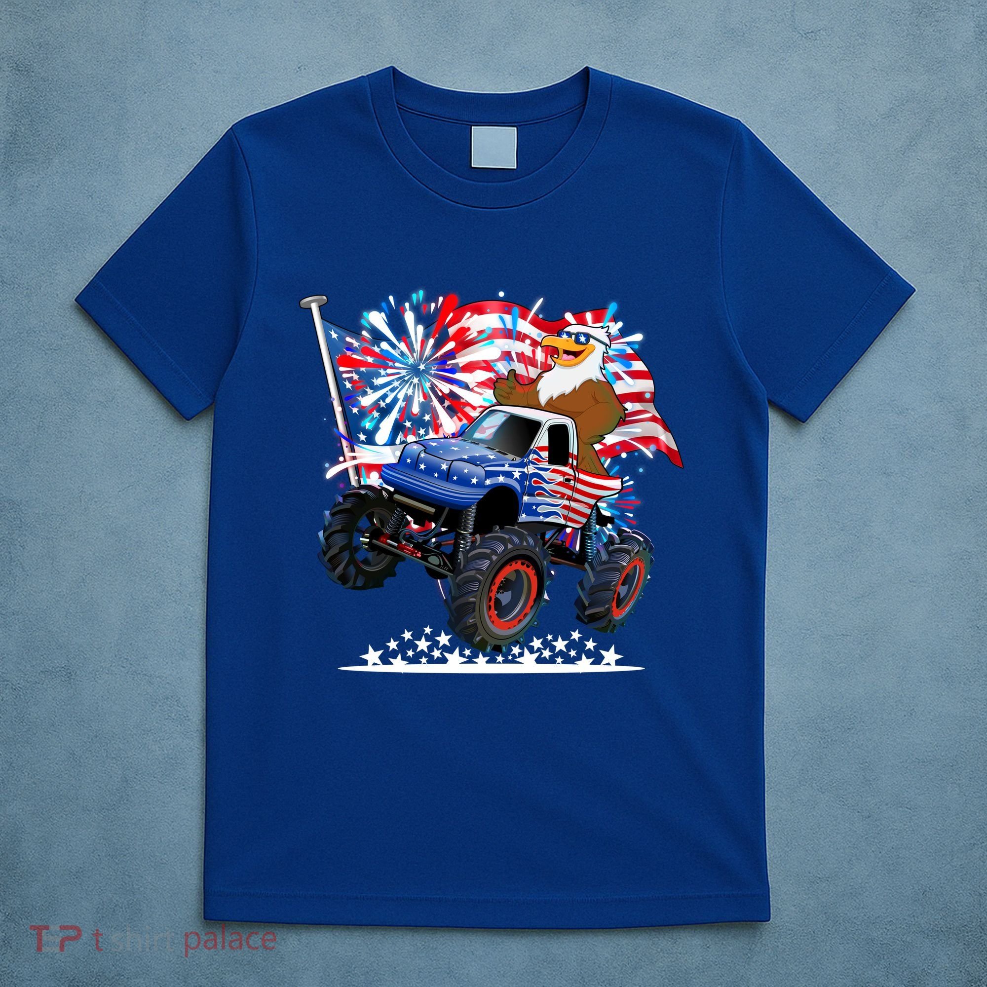 Funny 4th Of July Patriotic American Flag Monster Truck Eagle T-Shirt