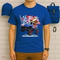 Funny 4th Of July Patriotic American Flag Monster Truck Eagle T-Shirt thumb 6