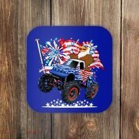 Funny 4th Of July Patriotic American Flag Monster Truck Eagle Coaster thumb 0