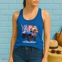 Funny 4th Of July Patriotic American Flag Monster Truck Eagle Women's Tank Top thumb 2