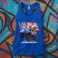 Funny 4th Of July Patriotic American Flag Monster Truck Eagle Women's Tank Top thumb 3