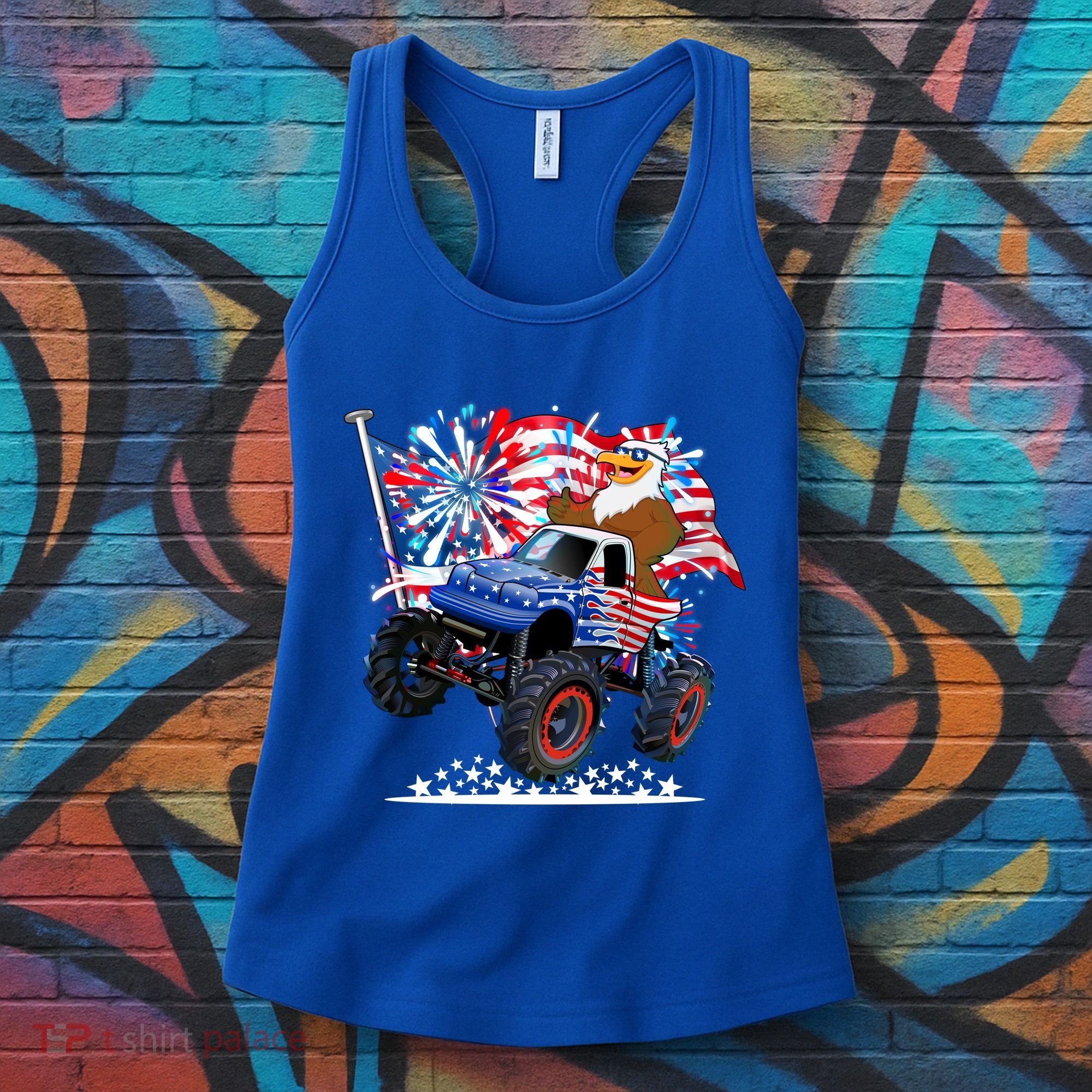 Funny 4th Of July Patriotic American Flag Monster Truck Eagle Women's Tank Top