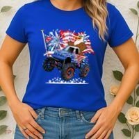 Funny 4th Of July Patriotic American Flag Monster Truck Eagle Women's T-Shirt thumb 2