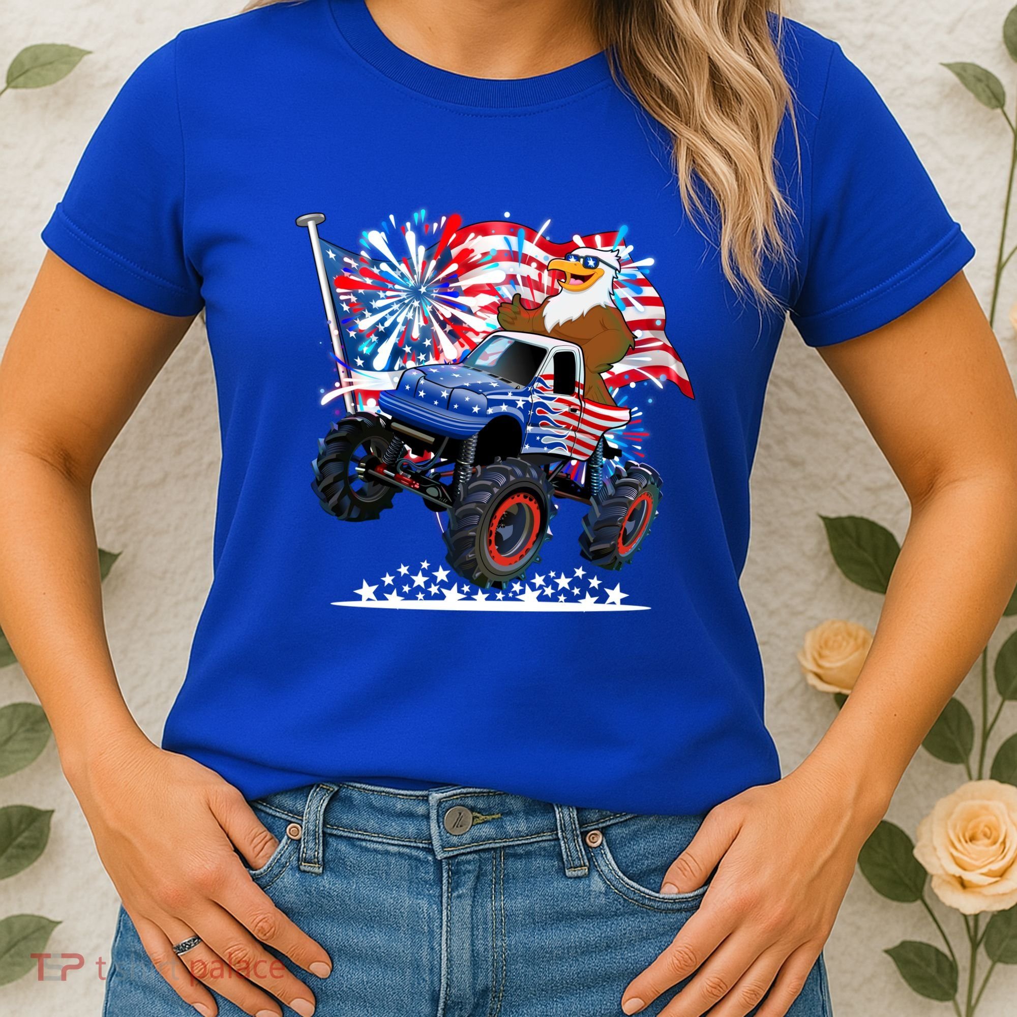 Funny 4th Of July Patriotic American Flag Monster Truck Eagle Women's T-Shirt