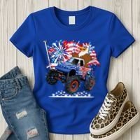 Funny 4th Of July Patriotic American Flag Monster Truck Eagle Women's T-Shirt thumb 3