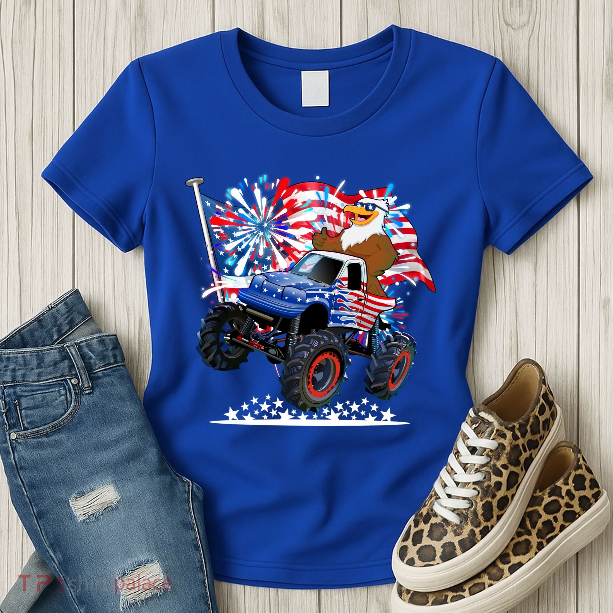 Funny 4th Of July Patriotic American Flag Monster Truck Eagle Women's T-Shirt