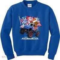 Funny 4th Of July Patriotic American Flag Monster Truck Eagle Kids Sweatshirt thumb 0