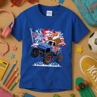 Funny 4th Of July Patriotic American Flag Monster Truck Eagle Kids T-Shirt thumb 3