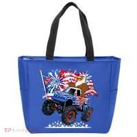 Funny 4th Of July Patriotic American Flag Monster Truck Eagle Tote Bag thumb 0