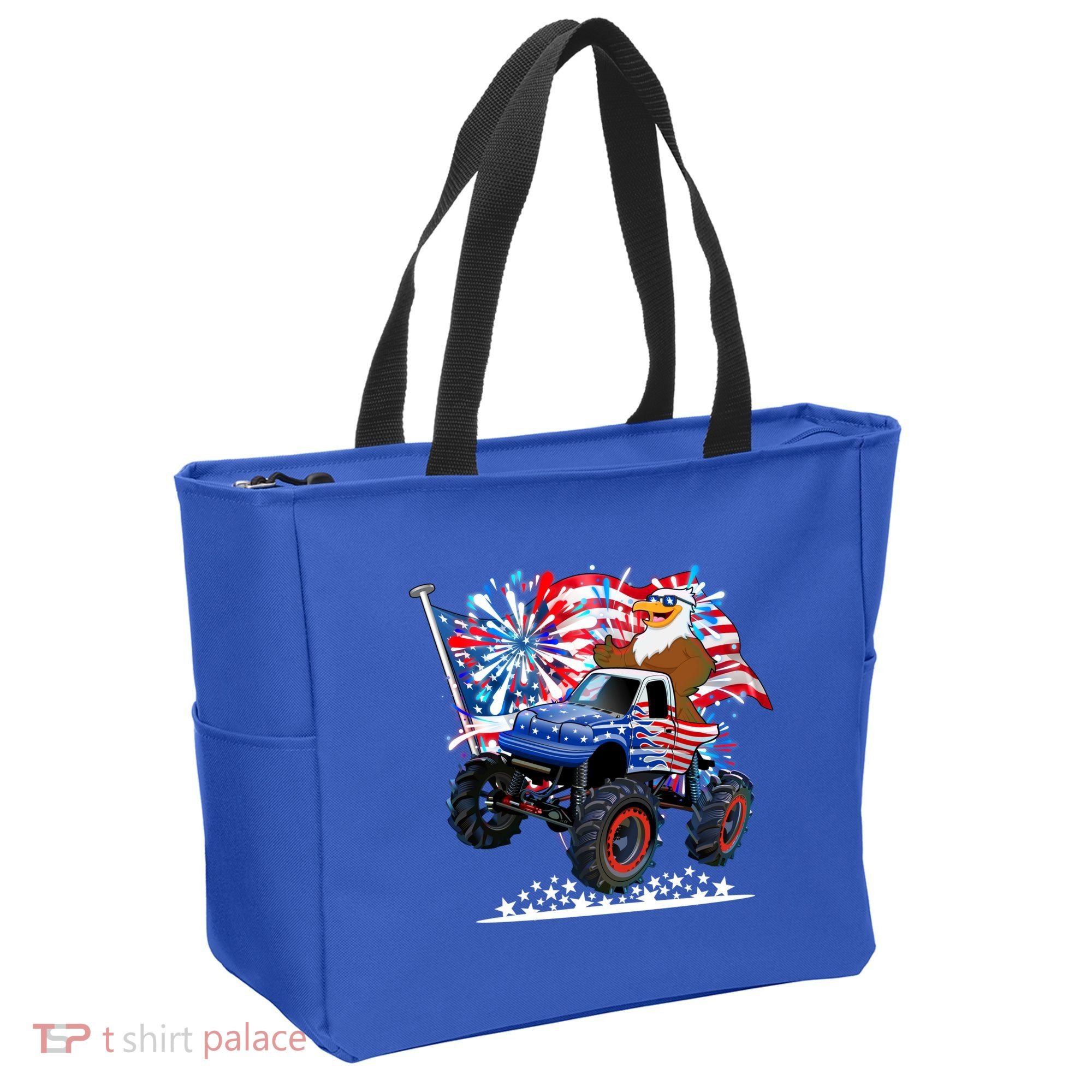 Funny 4th Of July Patriotic American Flag Monster Truck Eagle Tote Bag