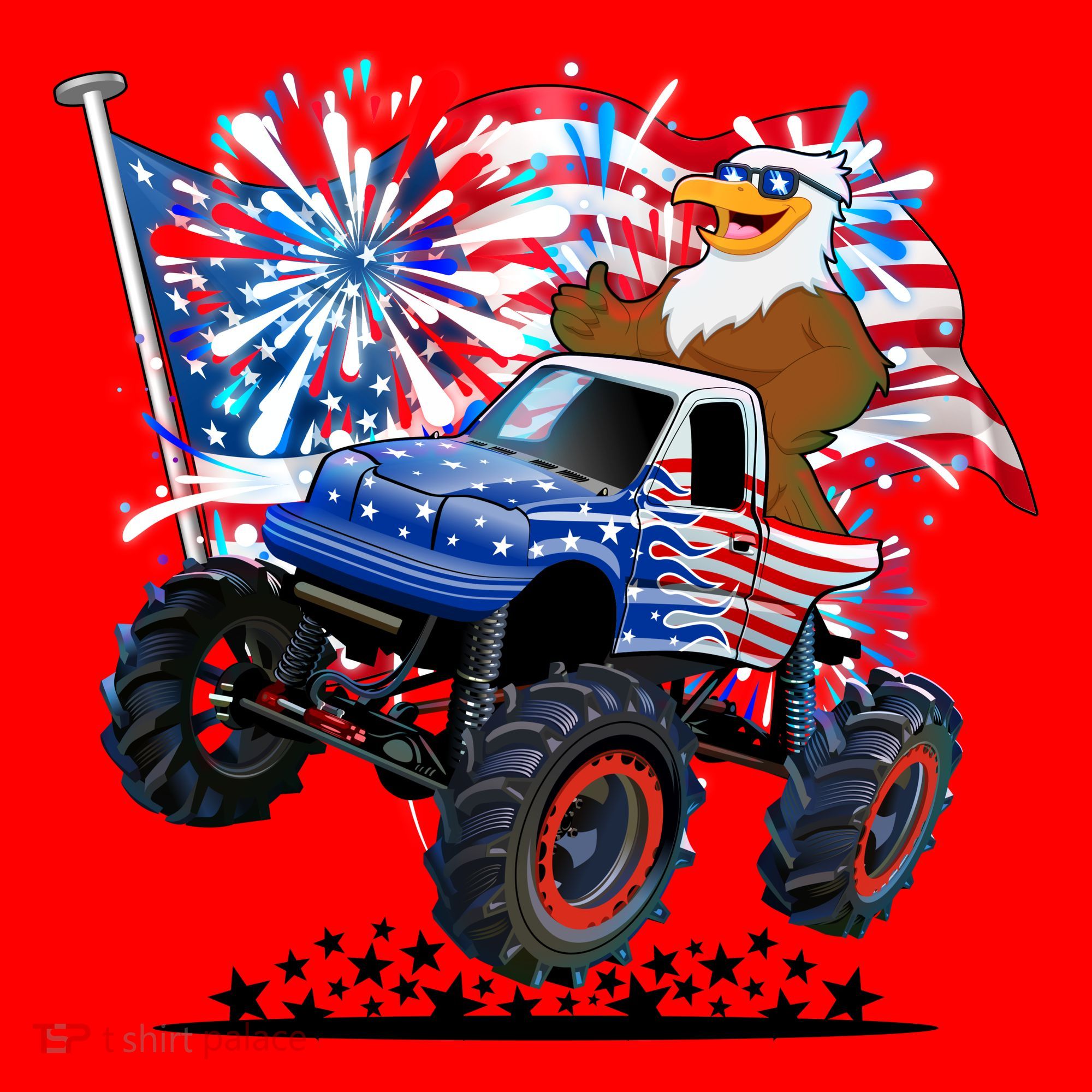 Funny 4th Of July Patriotic American Flag Monster Truck Eagle Santa Hat