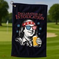 Funny 4th Of July Ben Franklin Declaration Of Intoxication Golf Towel thumb 1