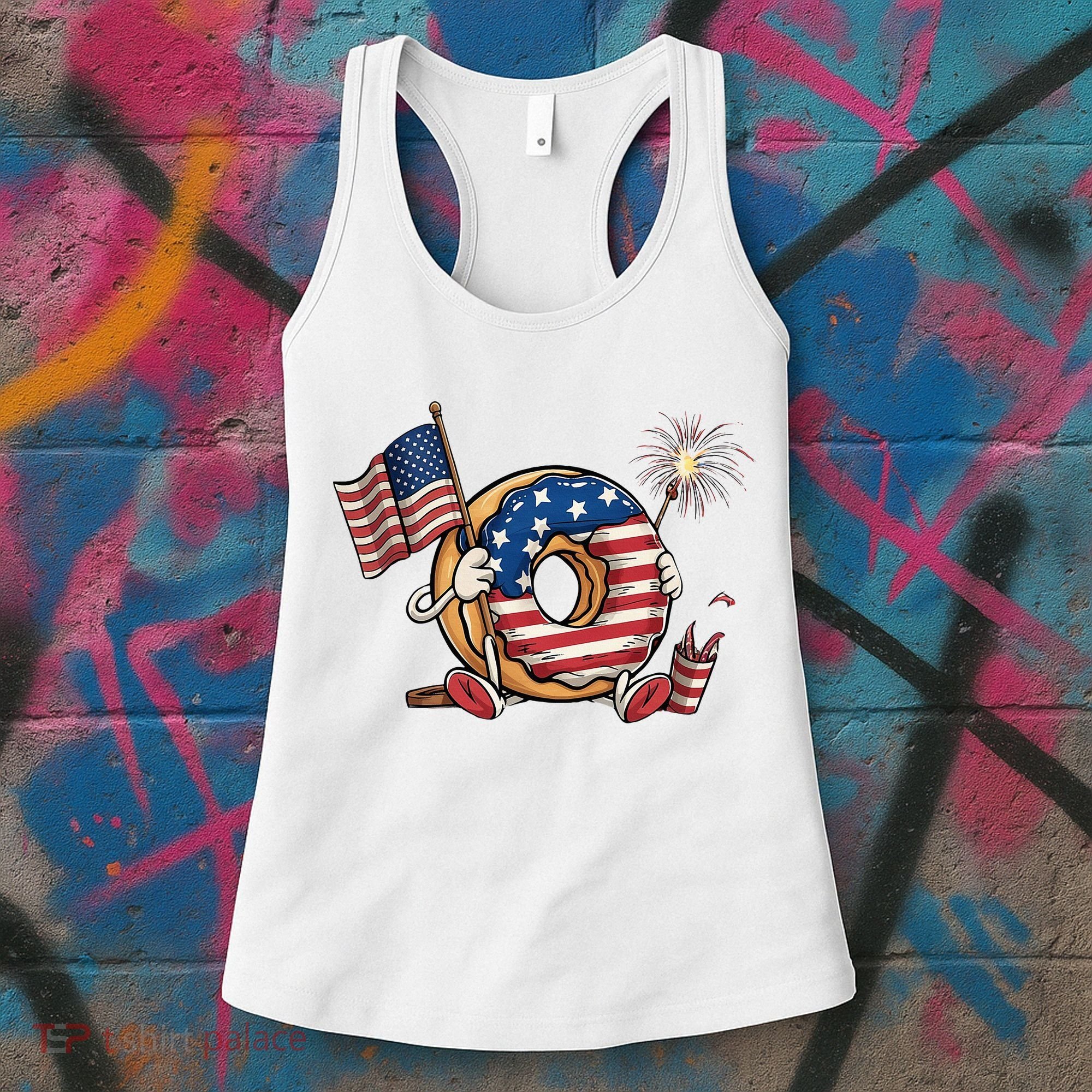 Funny 4th Of July Independence Donut Touch My Freedom Women's Tank Top