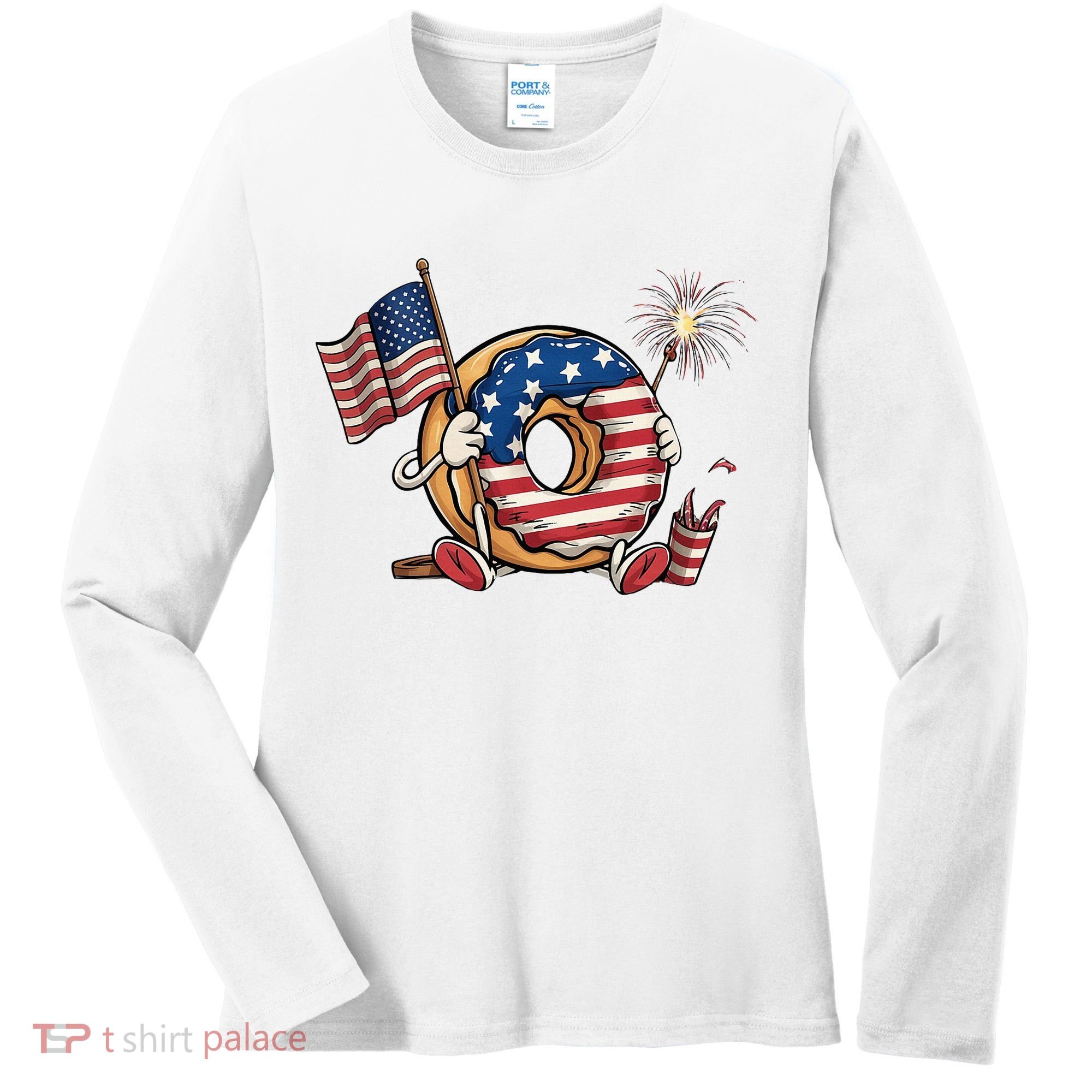 Funny 4th Of July Independence Donut Touch My Freedom Women's Long Sleeve Shirt