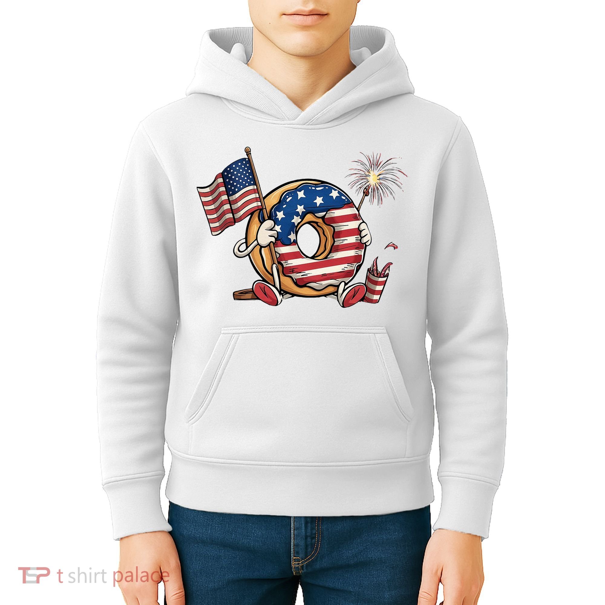 Funny 4th Of July Independence Donut Touch My Freedom Kids Hoodie