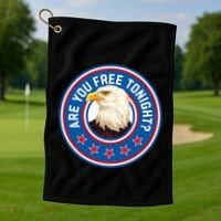 Funny 4th Of July Bald Eagle Are You Free Tonight Usa Golf Towel thumb 1