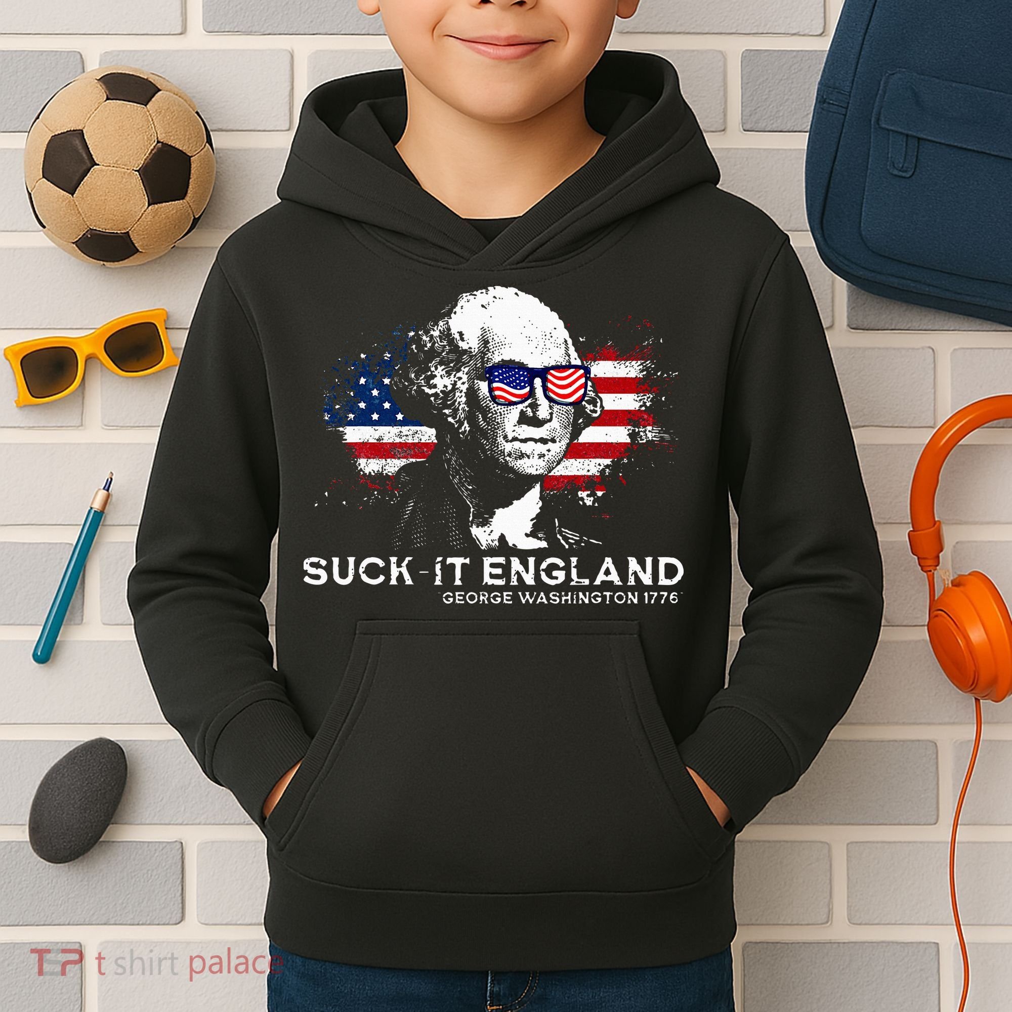 Funny 4th Of July George Washington 1776 Suck It England Kids Hoodie