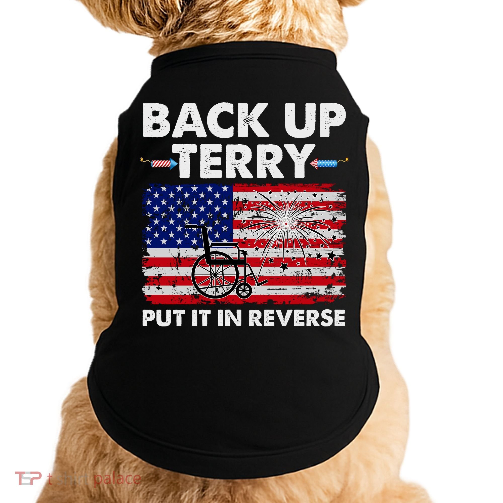 Fourth 4th Of July Back Up Terry Put It In Reverse USA Flag Doggie Tank
