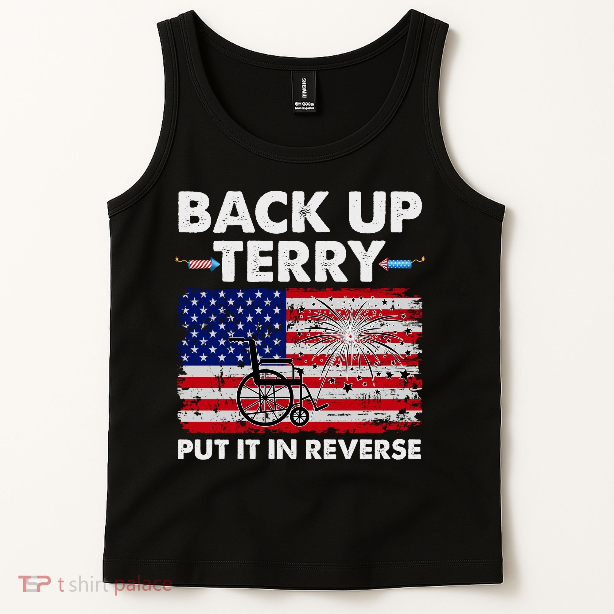 Fourth 4th Of July Back Up Terry Put It In Reverse USA Flag Tank Top