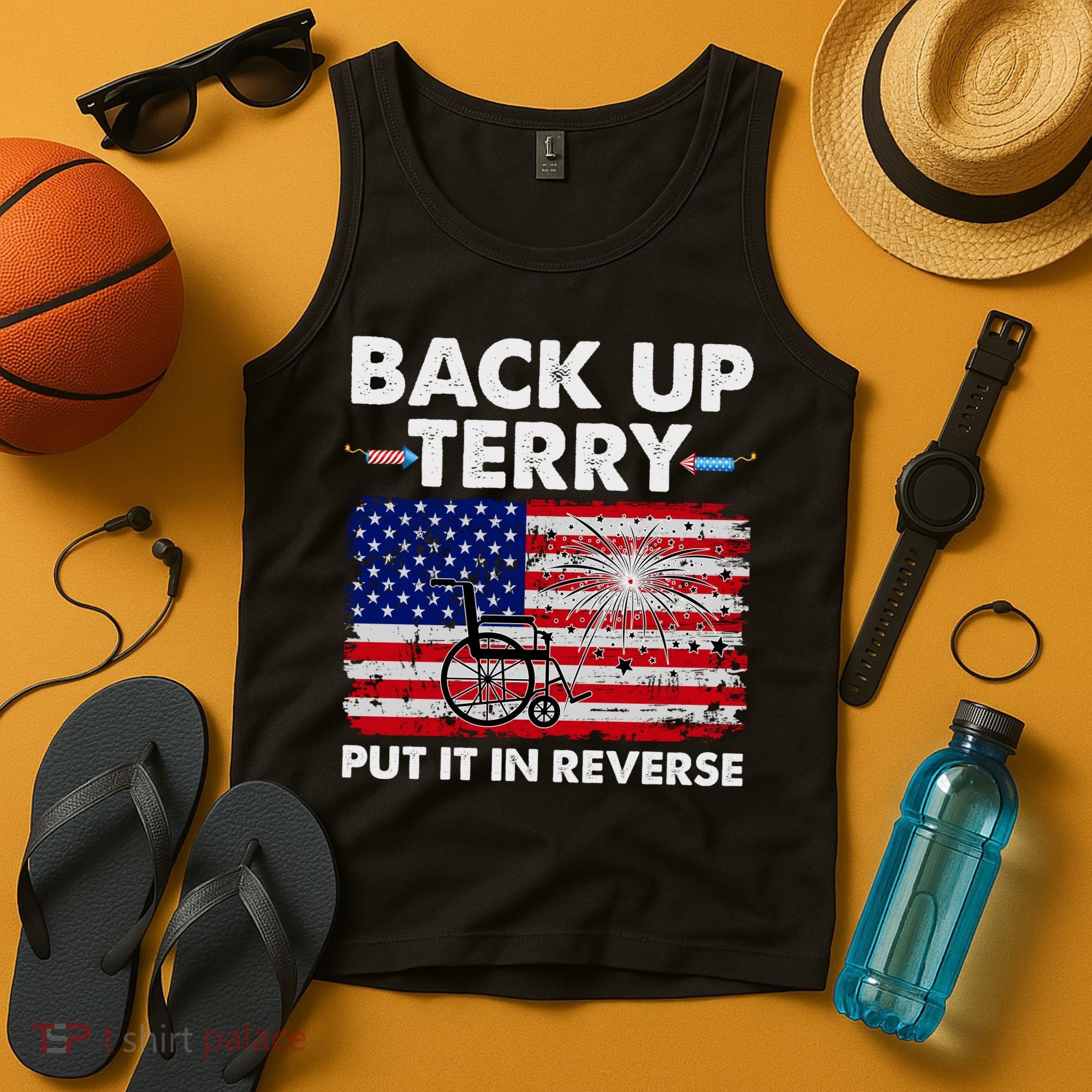 Fourth 4th Of July Back Up Terry Put It In Reverse USA Flag Tank Top