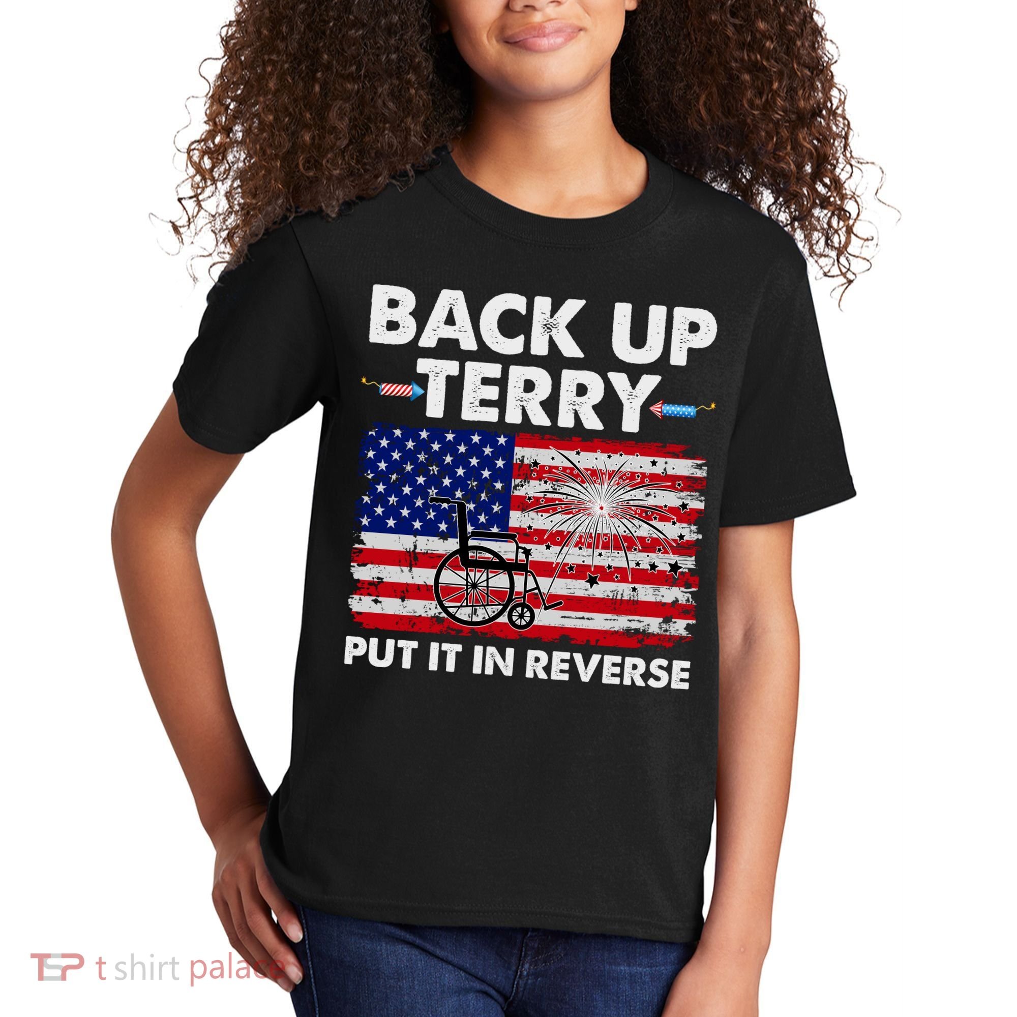 Fourth 4th Of July Back Up Terry Put It In Reverse USA Flag Kids T-Shirt