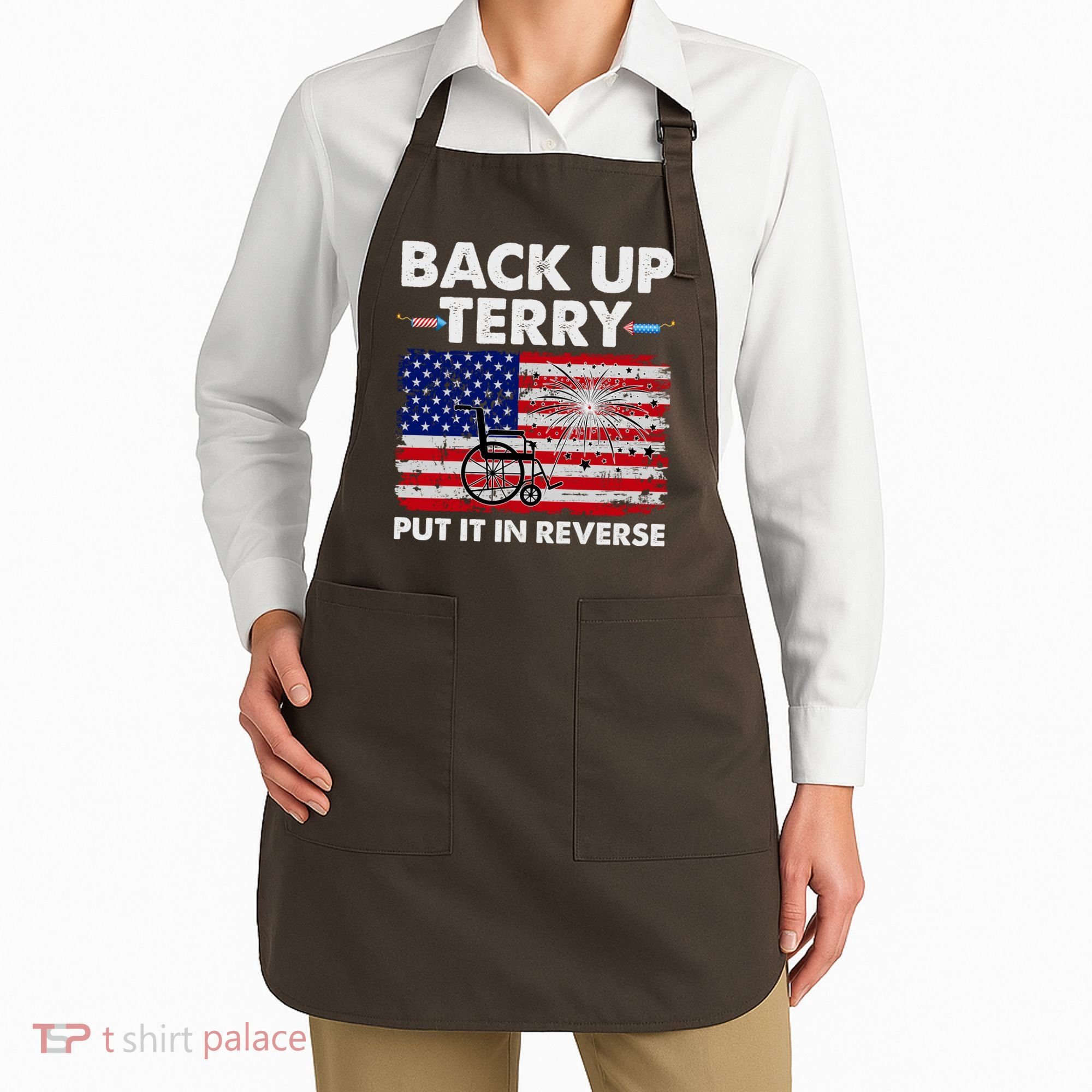 Fourth 4th Of July Back Up Terry Put It In Reverse USA Flag Apron