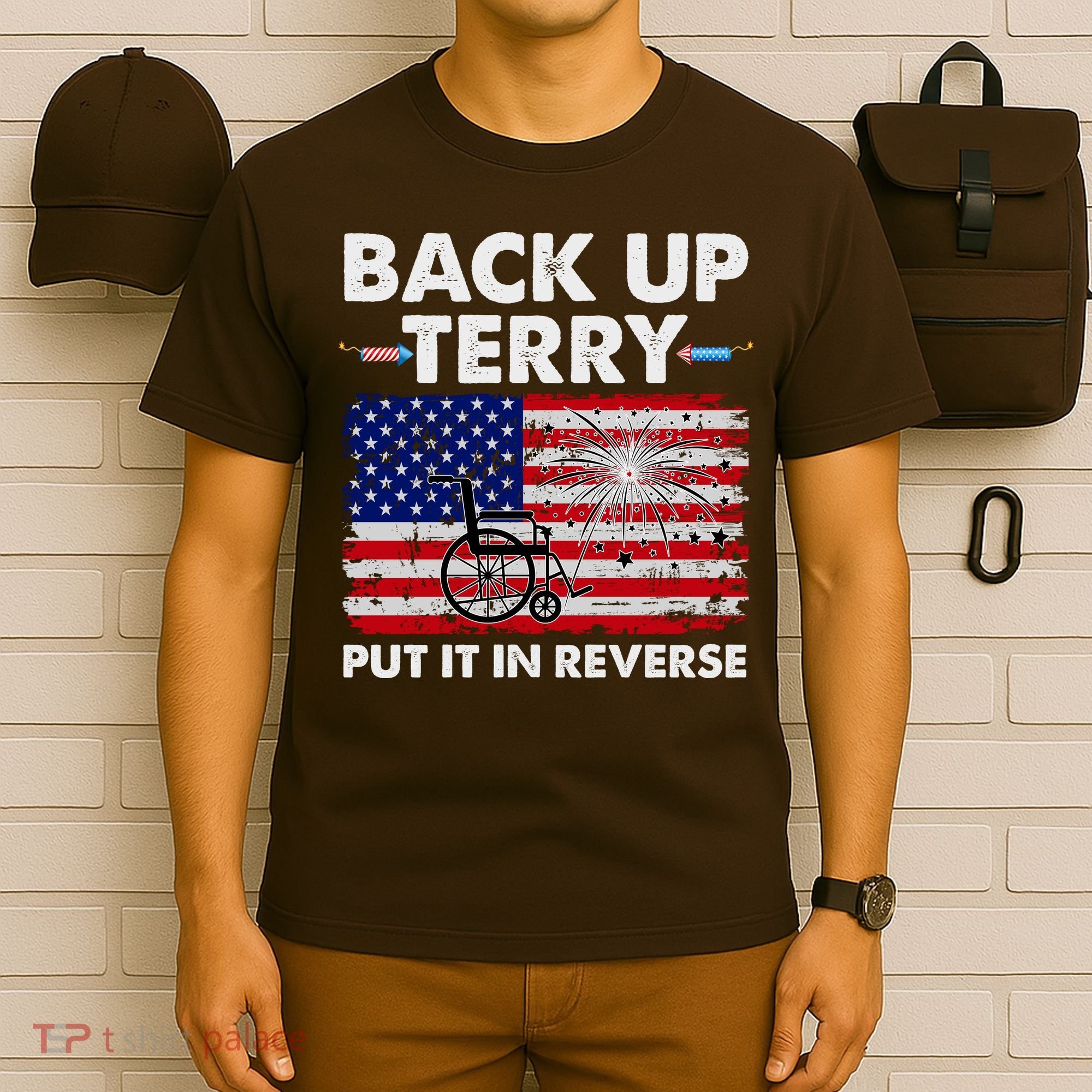Fourth 4th Of July Back Up Terry Put It In Reverse USA Flag T-Shirt