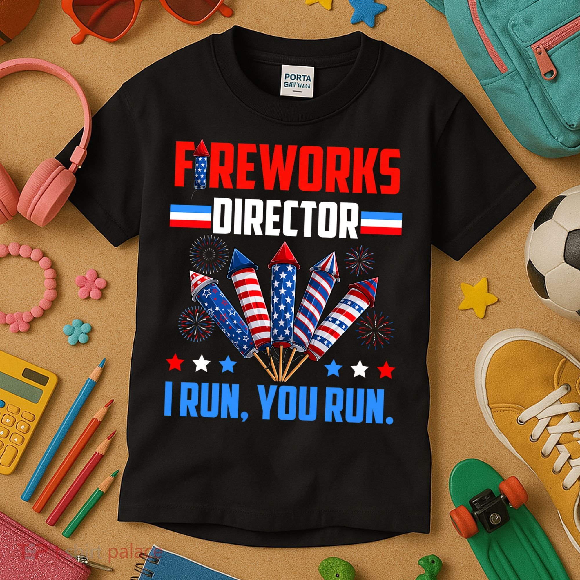 Funny 4th Of July Fireworks Director I Run You Run Kids T-Shirt