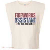Funny 4th Of July Fireworks Assistant We Run You Run Garment-Dyed Women's Muscle Tee thumb 0
