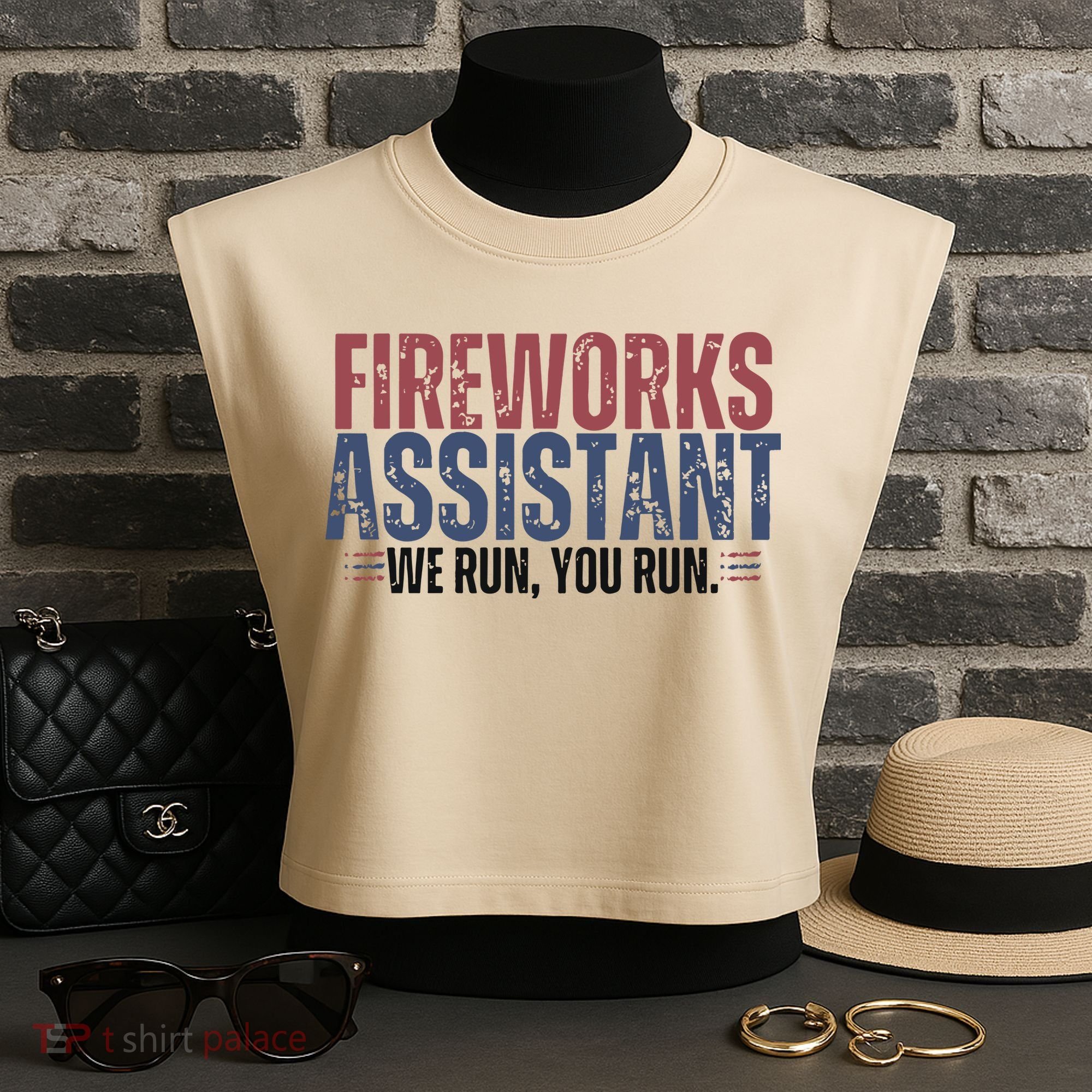 Funny 4th Of July Fireworks Assistant We Run You Run Garment-Dyed Women's Muscle Tee