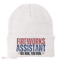 Funny 4th Of July Fireworks Assistant We Run You Run Beanie thumb 0