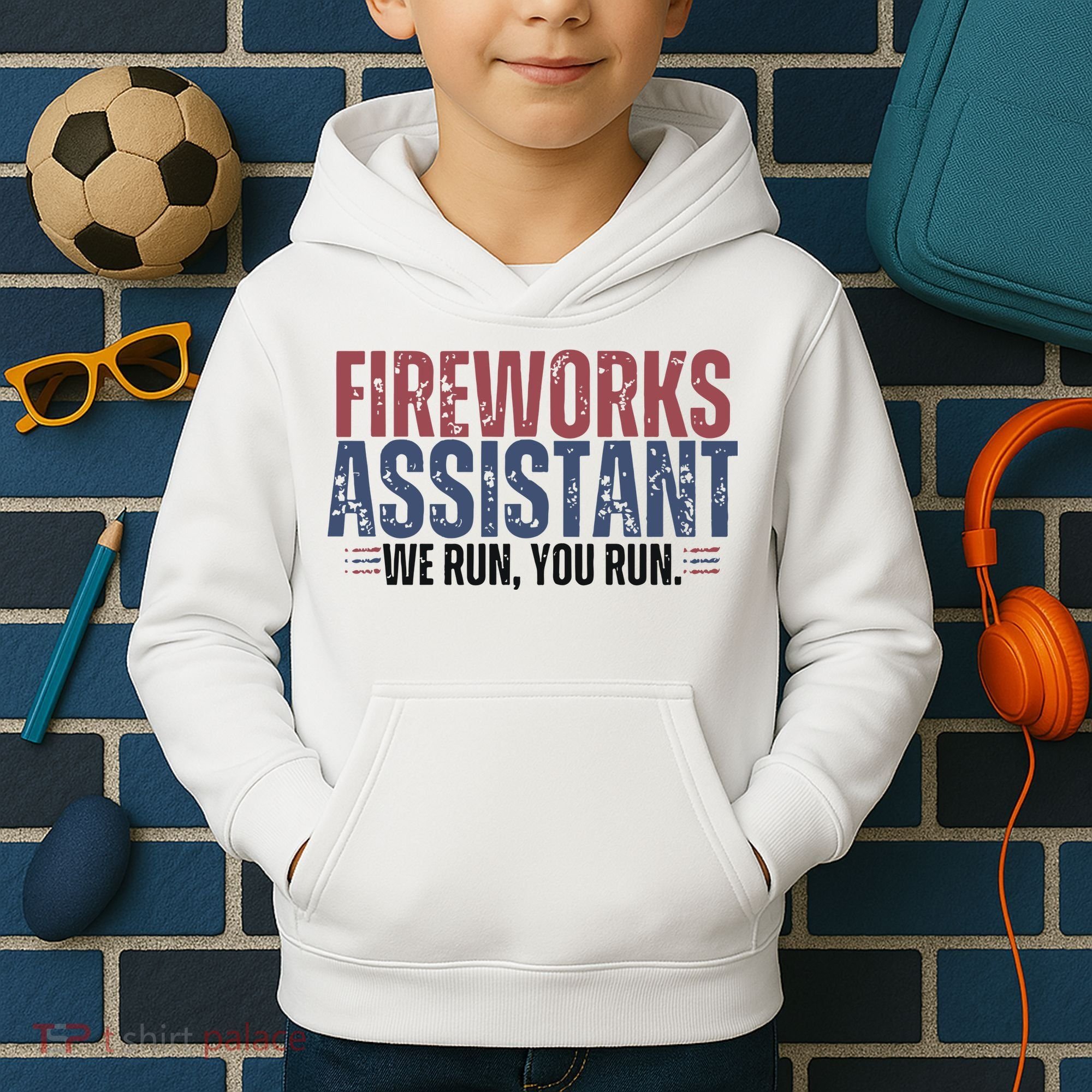 Funny 4th Of July Fireworks Assistant We Run You Run Kids Hoodie