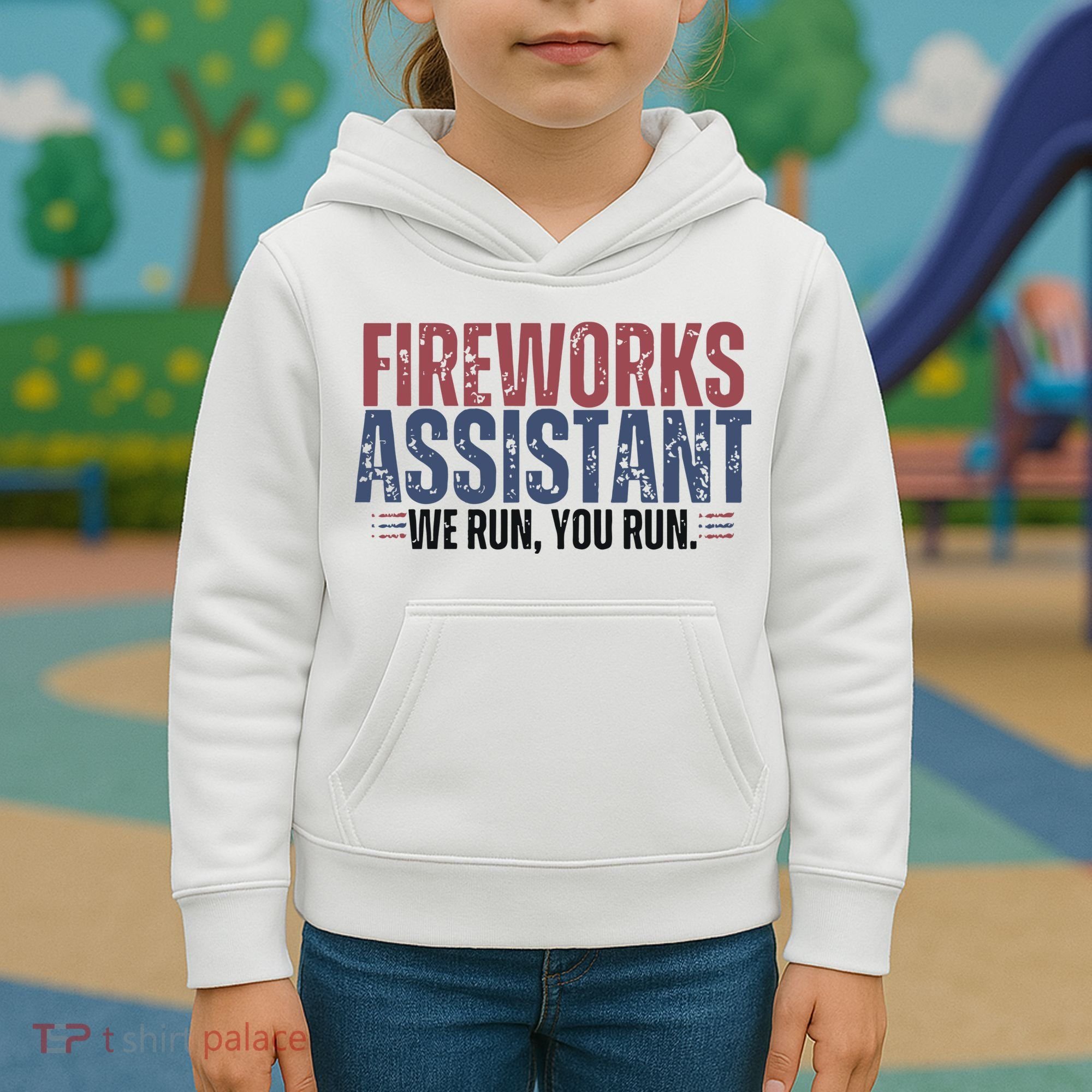 Funny 4th Of July Fireworks Assistant We Run You Run Kids Hoodie