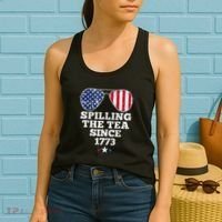 Funny 4th Of July Spilling The Tea Since 1773 American Flag Women's Tank Top thumb 2