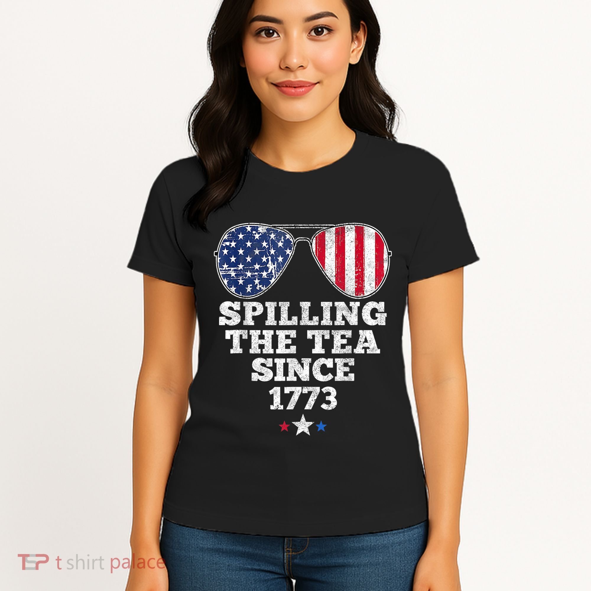 Funny 4th Of July Spilling The Tea Since 1773 American Flag Women's T-Shirt