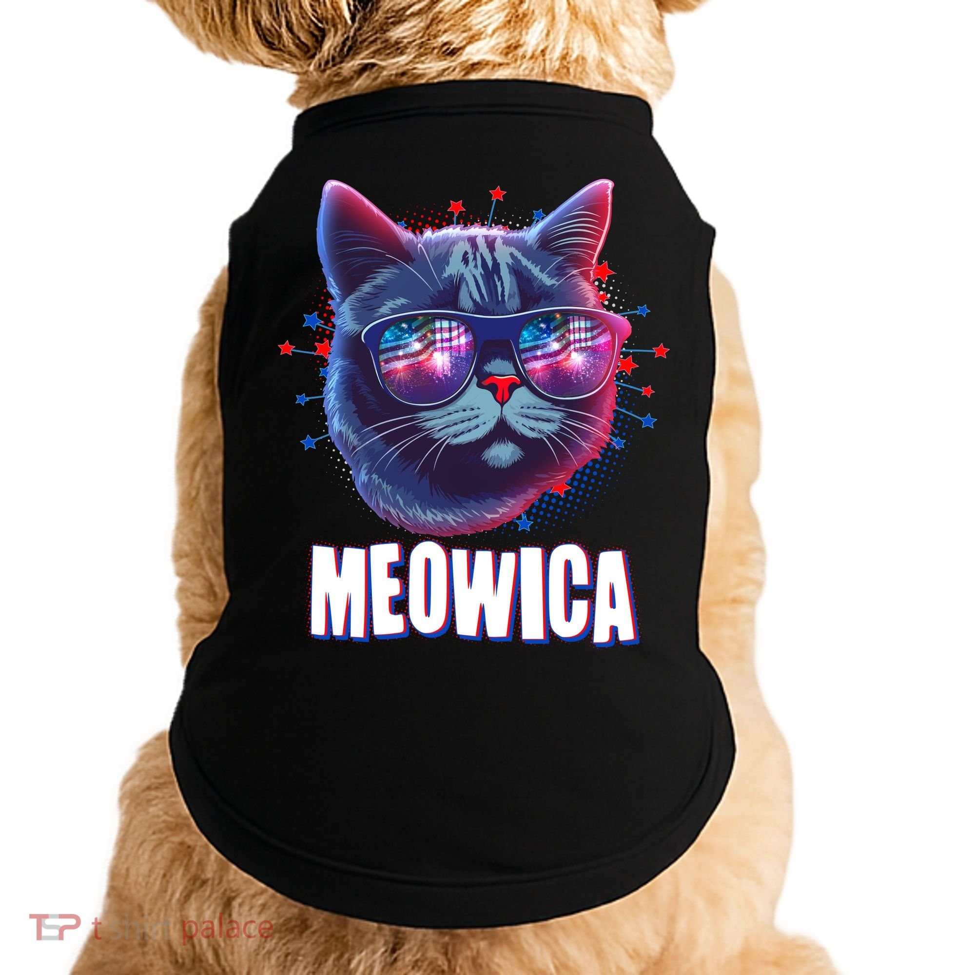 Funny 4th Of July Meowica Fireworks Cat Doggie Tank
