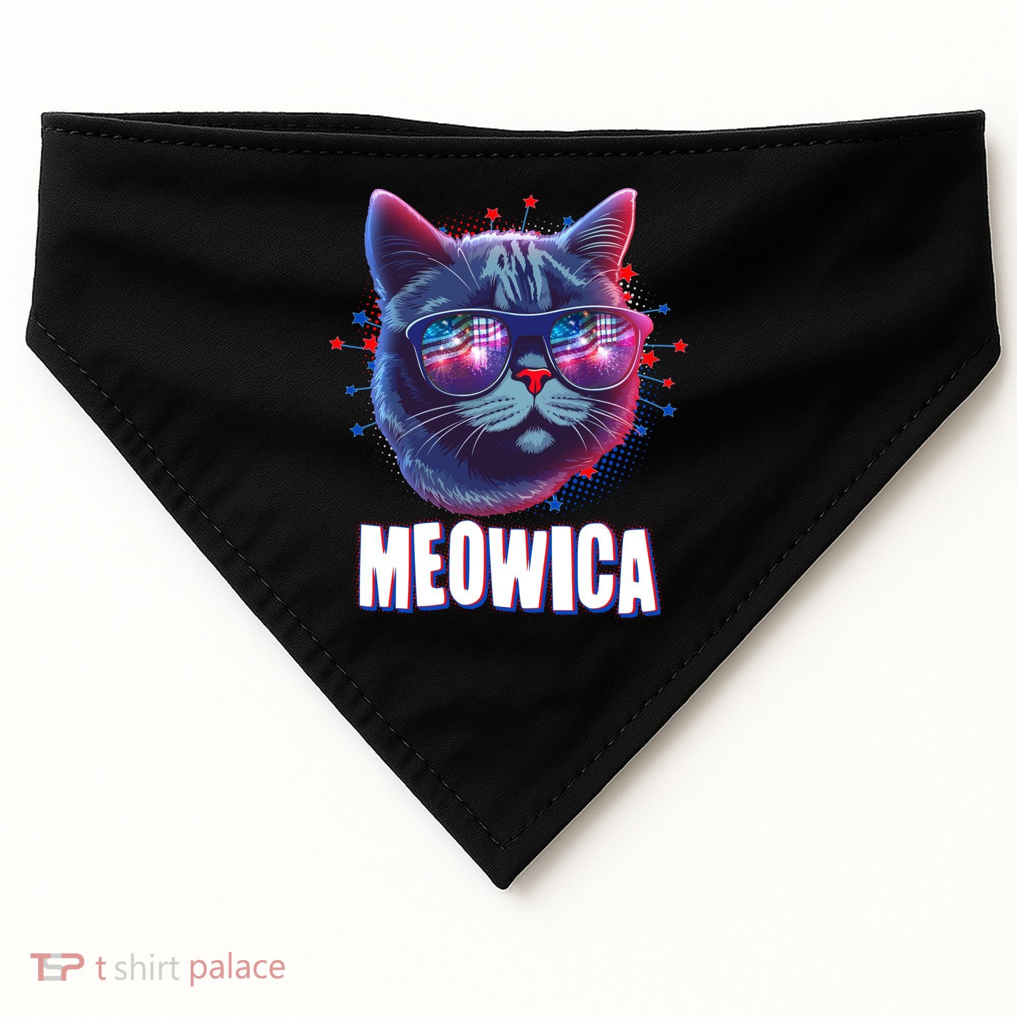 Funny 4th Of July Meowica Fireworks Cat USA-Made Doggie Bandana