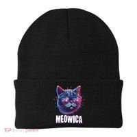 Funny 4th Of July Meowica Fireworks Cat Beanie thumb 0