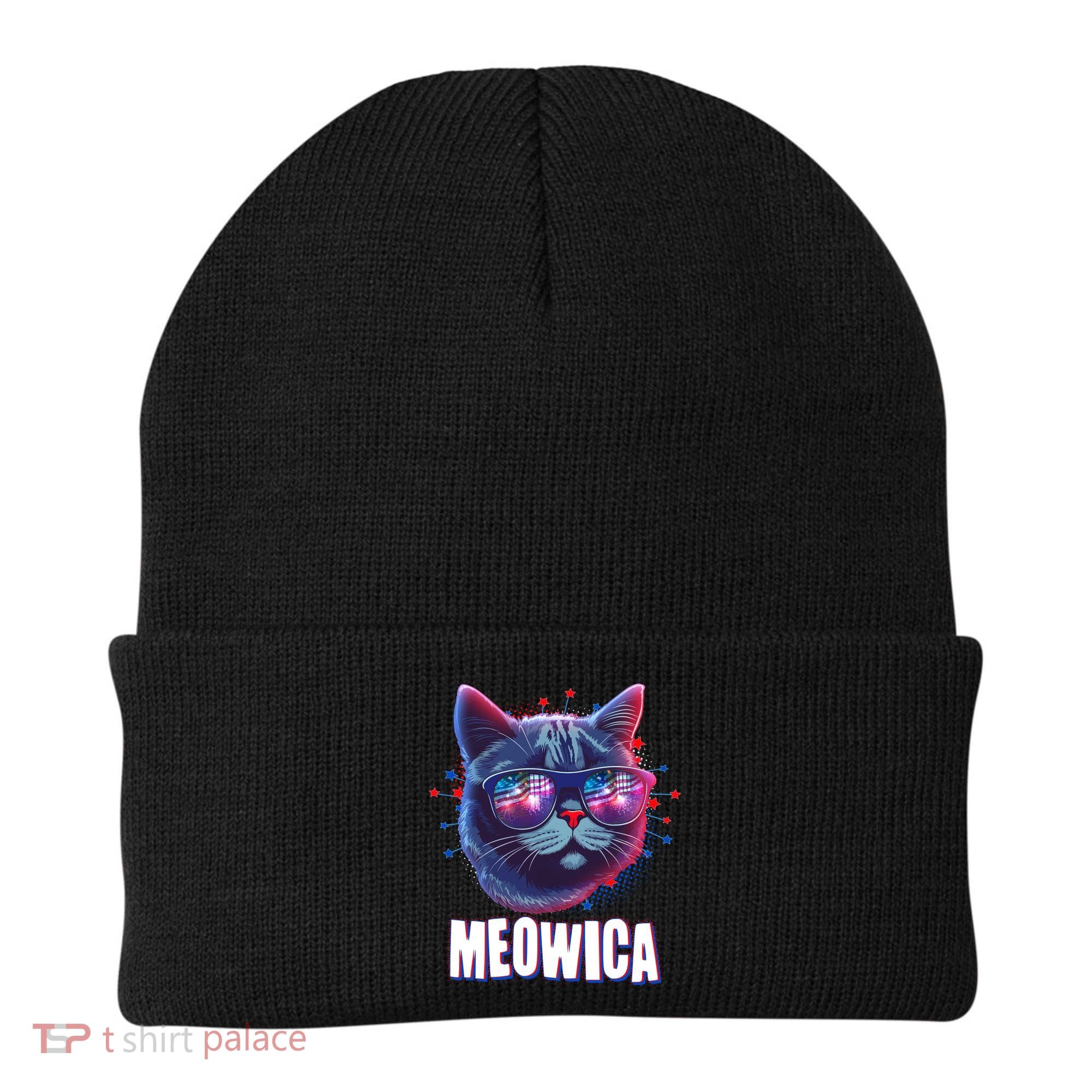 Funny 4th Of July Meowica Fireworks Cat Beanie