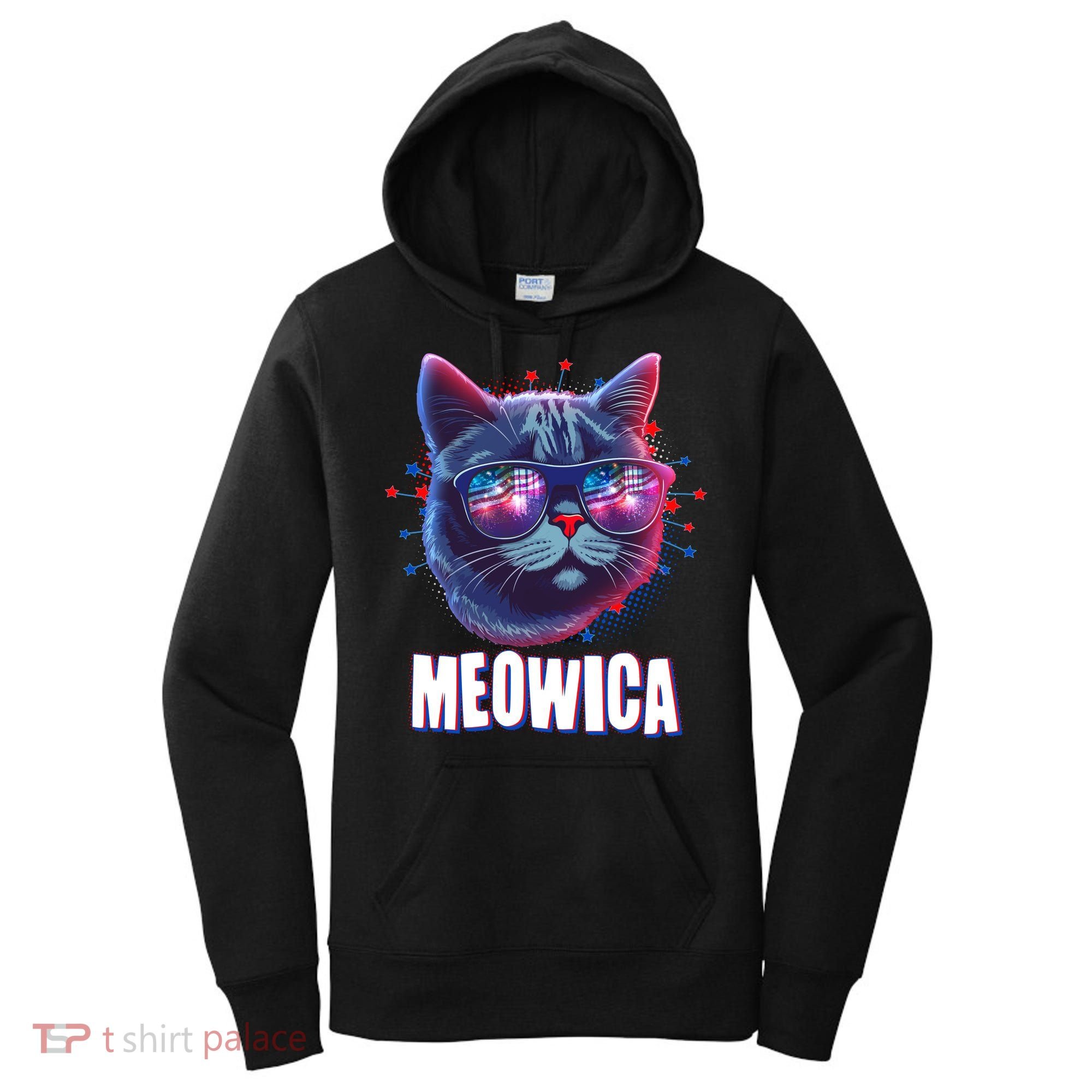 Funny 4th Of July Meowica Fireworks Cat Women's Hoodie