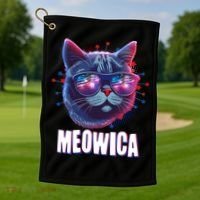 Funny 4th Of July Meowica Fireworks Cat Golf Towel thumb 1