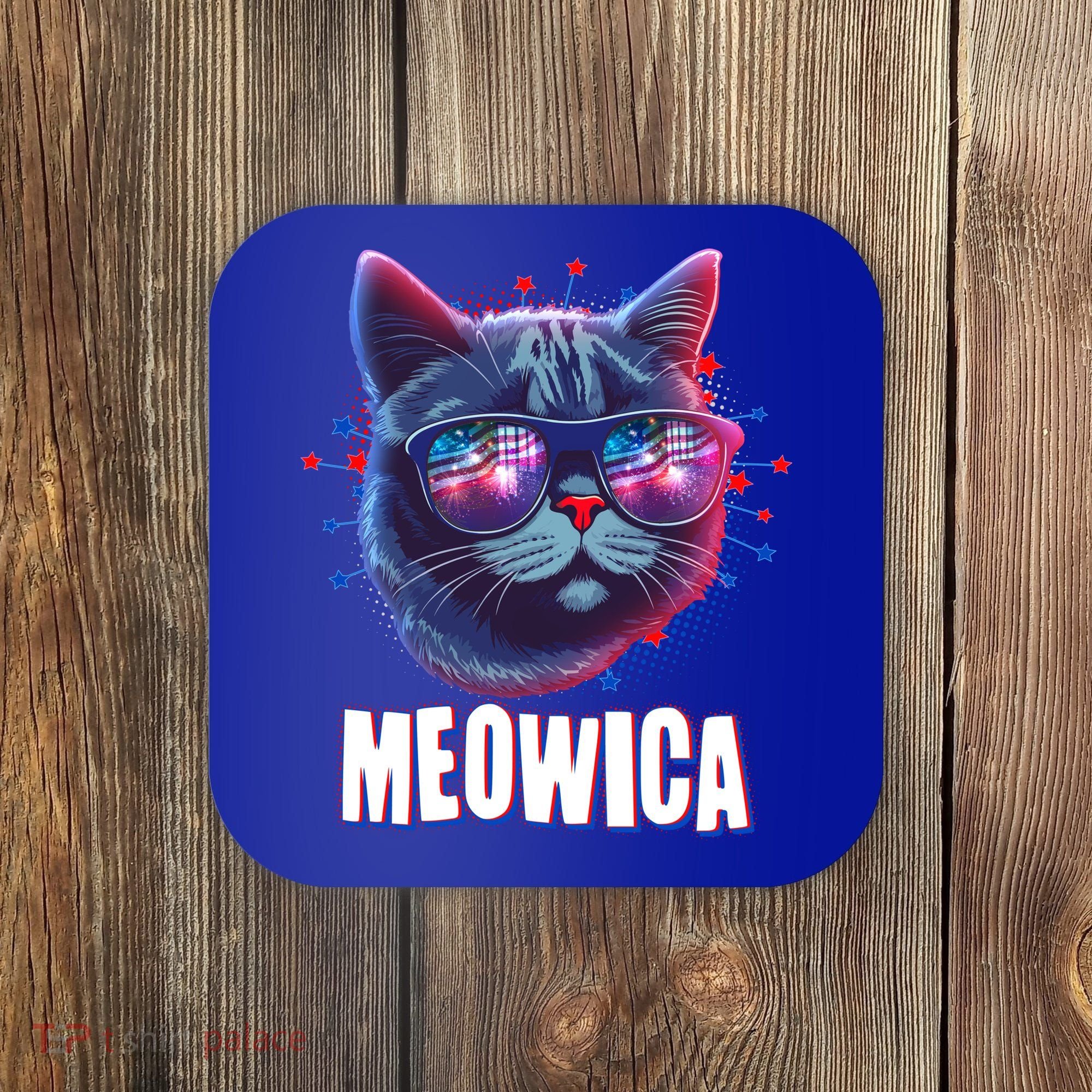 Funny 4th Of July Meowica Fireworks Cat Coaster