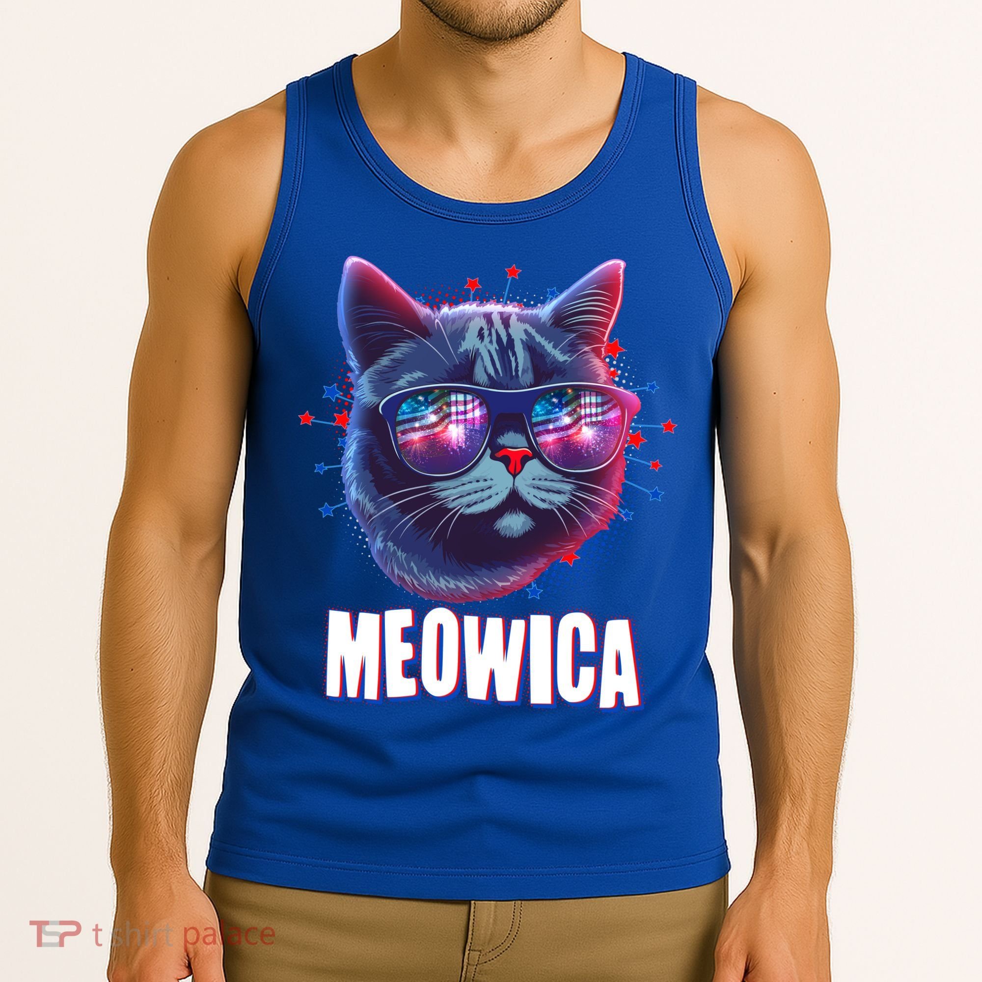 Funny 4th Of July Meowica Fireworks Cat Tank Top